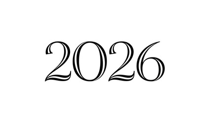 2026 New Year Number Outline - Black and White Elegant Typography