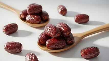 Dried jujube fruits on wooden spoons