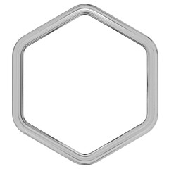shiny silver steel hexagon frame isolated. realistic 3d chrome metal border suitable for industrial engineering, mechanical hardware or futuristic sci-fi interface. geometric iron shape.