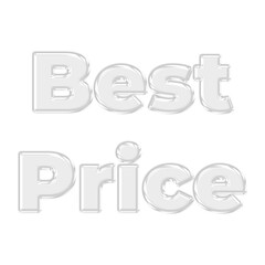 Best Price glossy 3D glass text effect featuring transparent letters for retail sales promotions, shopping discount banners, and market deal advertisements