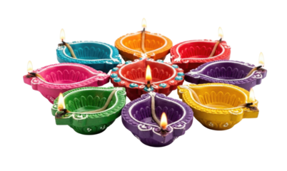 Diwali diyas collection transparent background cutout png
