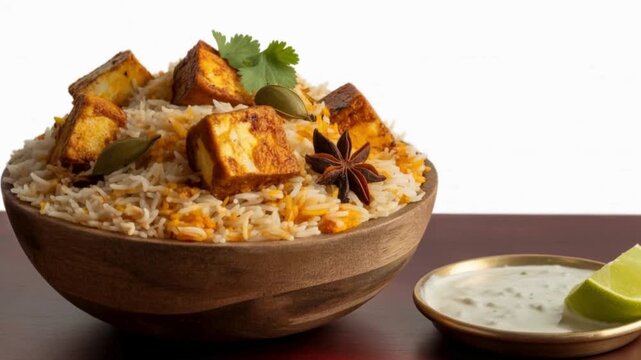 A plate of paneer biriyani