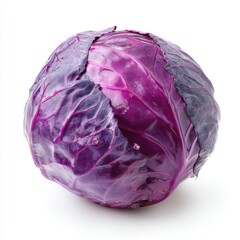 Obraz premium Vibrant Red Cabbage Isolated on White Background with Detailed Leaf Texture and Subtle Water Droplets