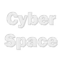 Cyber Space glossy 3D glass text effect featuring transparent letters for virtual reality worlds, digital network concepts, and futuristic sci-fi art
