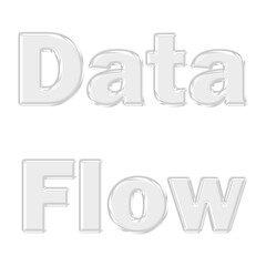 Data Flow glossy 3D glass typography featuring transparent text for information stream concepts, big data analytics, and digital technology network designs