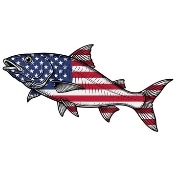 American flag bonefish fish fishing illustration logo vector image t shirt design
