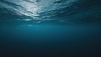 Obraz premium Underwater blue environment waves and bubbles tranquil deep sea nature close-up 