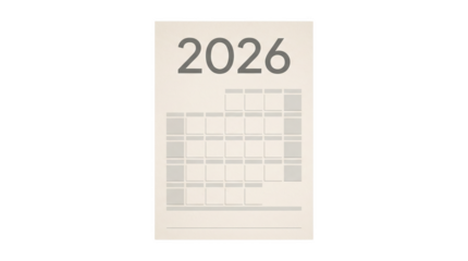 Calendar for the year 2026 includes blank spaces, AI, PNG