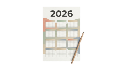 The year 2026 with empty boxes, AI, PNG