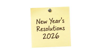 Sticky note shows New Year resolutions for 2026, AI, PNG