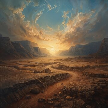 Epic Symbolic Biblical Oil Painting Of Ezekiel Valley Of Dry Bones Representing Renewal Resurrection And Hope