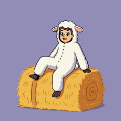 Funny cartoon illustration of a smiling cowboy man with his dog companion