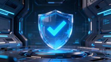 Futuristic shield with checkmark