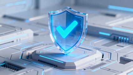 Cybersecurity shield on futuristic circuit