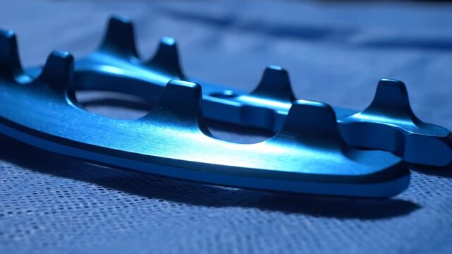 Metallic Blue Anodized Bone Plate on Sterile Surgical Fabric