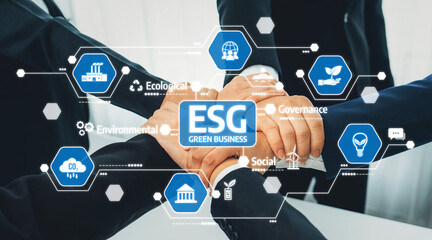 Hands Uniting for Environmental, Social, and Governance Initiatives in a Green Business Setting Depicting ESG Principles and Collaboration in Modern Enterprises. Amity
