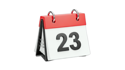 Calendar Showing Date 23 Isolated on White Background