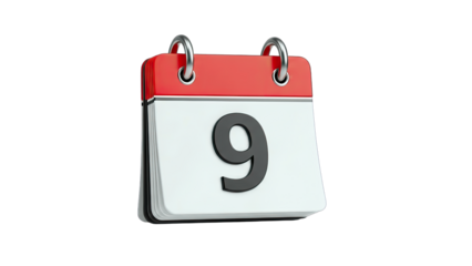 Calendar Showing the Number 9 on a White Background