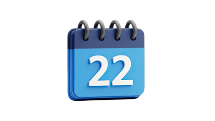 Calendar with the number 22 on a white background.