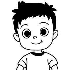 Obraz premium Cute Cartoon Child with Big Eyes Smiling Black and White Line Art Illustration