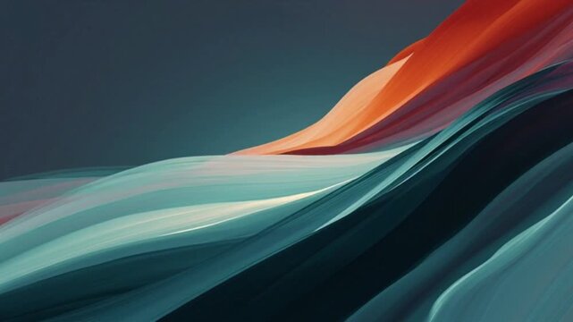 Abstract dark blue flowing silk waves background with orange light gradients seamless loop motion graphic for premium luxury design and digital wallpaper presentation