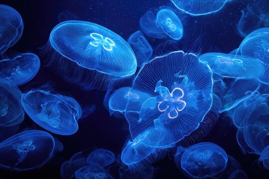 Un fascinante ballet de medusas iluminadas en la oscuridad del oc&eacute;ano.