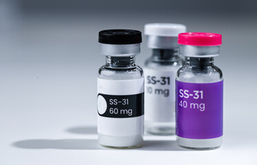 Close up of SS-31 Glass Vials with Single Use Syringes