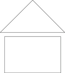 A simple line drawing depicting the basic outline of a house, composed of a rectangle for the base and a triangle for the roof.