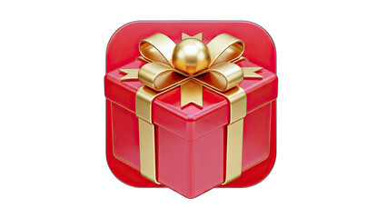 Fototapeta premium Red Gift Box with Golden Bow - Celebration Icon