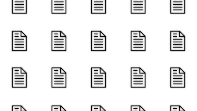 Rows of document icons moving slowly across white background dynamic