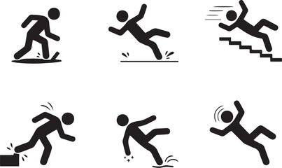 Caution Symbols Set with Falling Man | Wet Floor, Stairs & Ladder Safety Icons