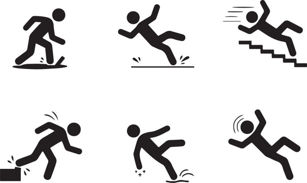 Caution Symbols Set with Falling Man | Wet Floor, Stairs & Ladder Safety Icons