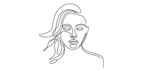 Minimalist continuous line drawing of a female face Vector, illustration