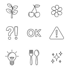 essential daily life line icon set featuring nature food and symbol elements