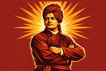Swami Vivekananda Illustration: Spiritual Leader & Indian Monk