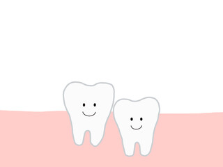 健康で元気な2本の下の歯：かわいいキャラクターのイラスト・主線あり