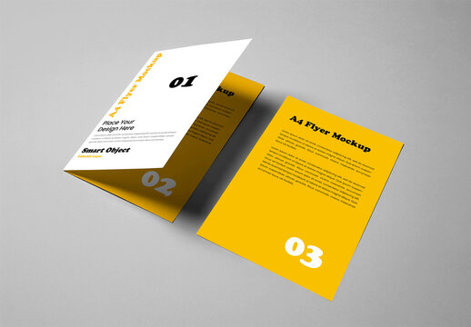 Folded A4 Flyer Mockup with Yellow Interior