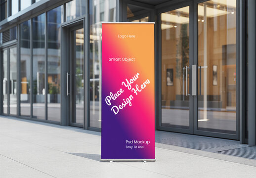 Outdoor Roll Up Banner Mockup with Vibrant Gradient