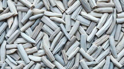 Seamless pattern of weathered, pale grey driftwood pieces, closely packed and viewed from directly above for a textured background
