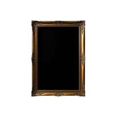 An ornate gold picture frame with intricate carvings and a black background