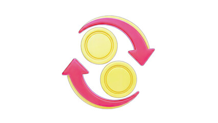 Coin Exchange: Arrows Circling Coins on White Background