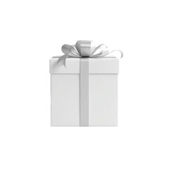 A white gift box with a ribbon on top, isolated on a white background, viewed from directly above