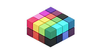 Colorful Cubes Arranged in a 3D Cube Shape on White