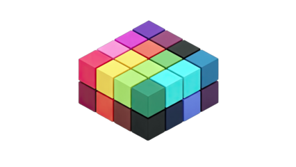 Colorful Cubes Arranged in a 3D Cube Shape on White