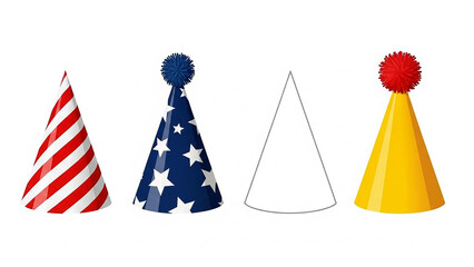 Colorful collection of festive party hats and a template for celebration decoration