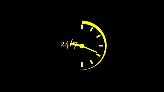 24 hour clock gauge meter speedometer yellow neon light on black background