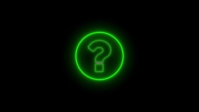 Neon Green Question Mark Symbol in Circle on Black Background glowing question mark neon circle