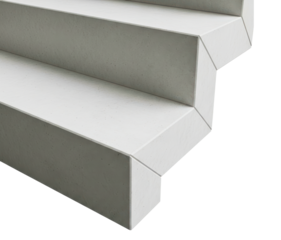 Modern minimalist white concrete staircase with sharp angles isolated on transparent background