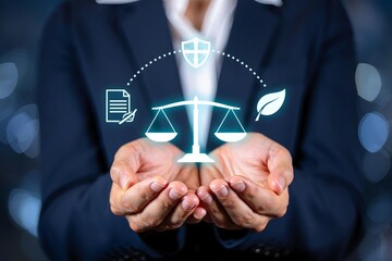 A businessman holding a light bulb concept represents a technology solution where a hand touches a success symbol to display a management idea for internet communication and business coaching