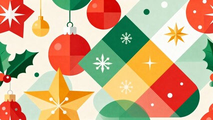 Red and gold Christmas seamless pattern featuring a festive holiday background with vector illustrations of winter trees, snowflakes, xmas gifts, and star ornaments for a season greeting card design